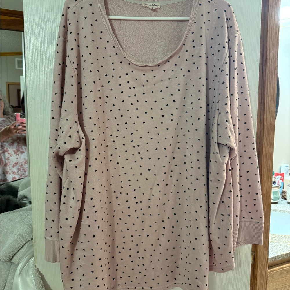 Pink Long Sleeve Top with Black Polka Dots